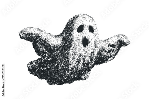 Halftone Ghost Isolated Transparent. Vector hand drawn illustration