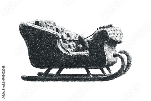 Vintage sleigh vehicle with textured surface on transparent. Vector hand drawn illustration