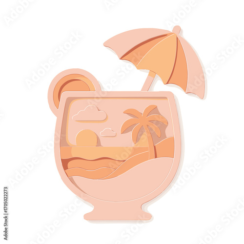 Tropical beverage design with sunset in pastel tones