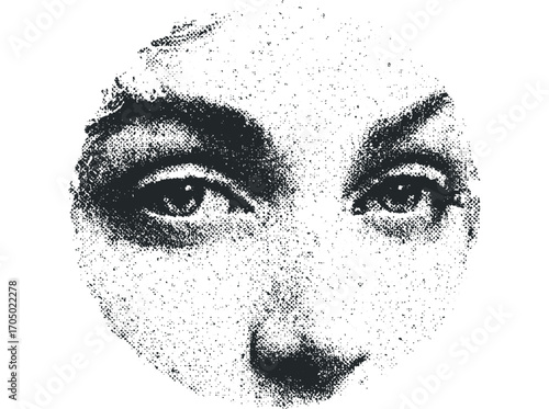 Close Up of a Person's Eyes and Nose in a Dotwork Style. Vector hand drawn illustration