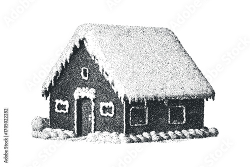 Christmas gingerbread house covered in snow transparent background. Vector hand drawn illustration