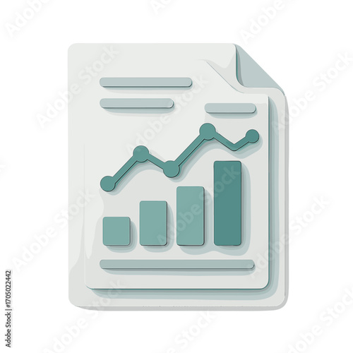 3d data analysis icon featuring graph and bar chart on document