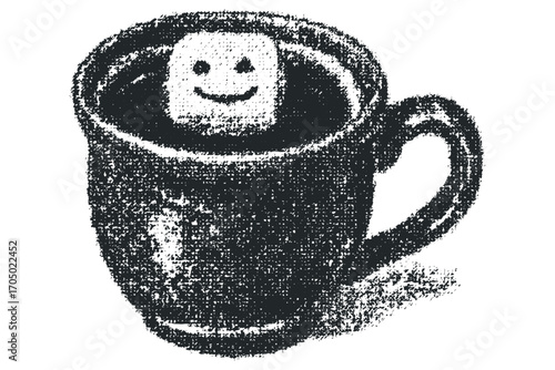 Coffee cup with smiling marshmallow. Vector hand drawn illustration