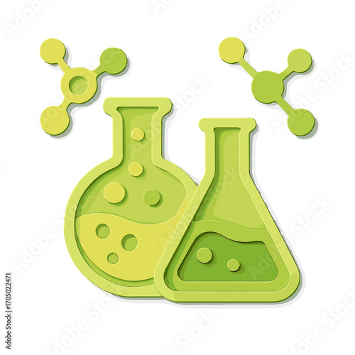 3d science lab icons with molecules in green gradient design