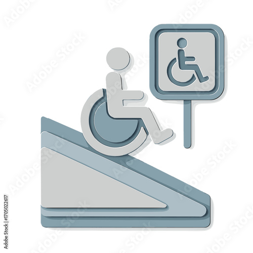 Accessible design: 3d graphic of wheelchair ramp and sign
