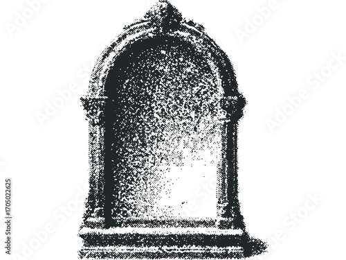 Distressed Stone Archway Sepia Toned Silhouette. Vector hand drawn illustration