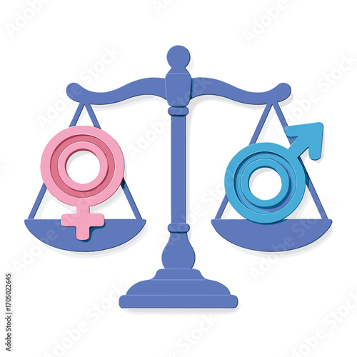 Gender equality concept with symbolic 3d scale and gender symbols for balance