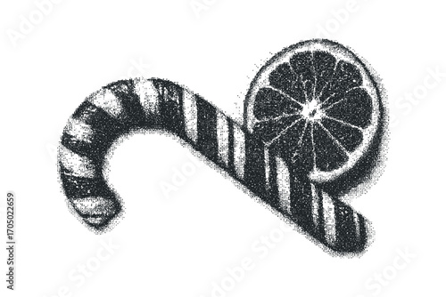 Candy cane slice of orange for festive celebration. Vector hand drawn illustration