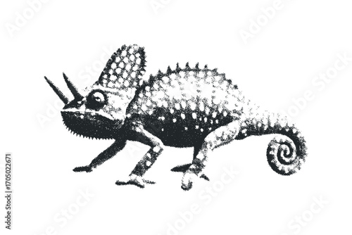 Chameleon reptile on transparent background. Vector hand drawn illustration