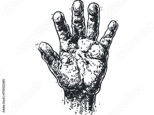Detailed Hand Gesture Line Art Transparent Image. Vector hand drawn illustration