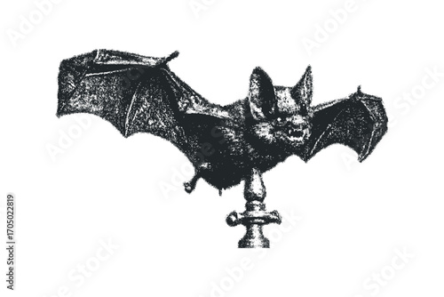 Pterygopodidae creature with wings spread on a pedestal isolated on white. Vector hand drawn illustration