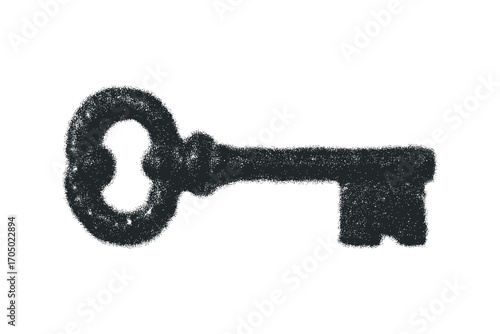 Old Rusty Skeleton Key on White Transparent Background. Vector hand drawn illustration