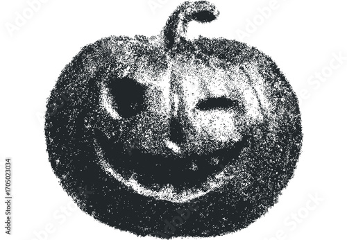 Jack o lantern face with winking expression on transparent background. Vector hand drawn illustration