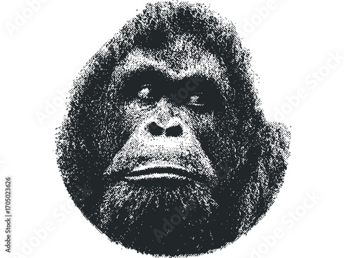 Halftone Orangutan Portrait Transparent. Vector hand drawn illustration