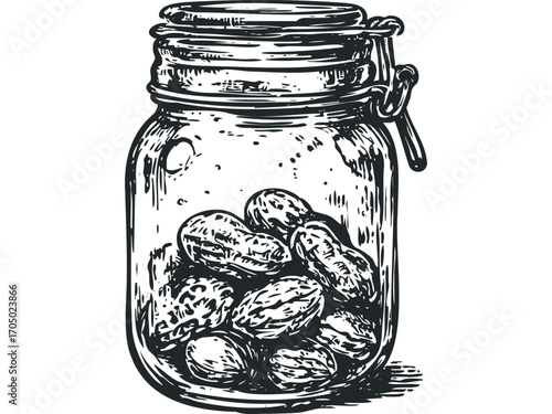 Jar of peanuts illustration on transparent background. Vector hand drawn illustration