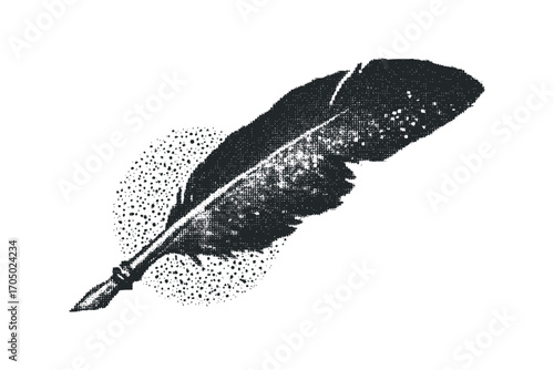 Ink quill pen with dotted halo on transparent. Vector hand drawn illustration