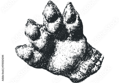 Handprint texture graphic, halftoned effect, isolated on transparent background. Vector hand drawn illustration