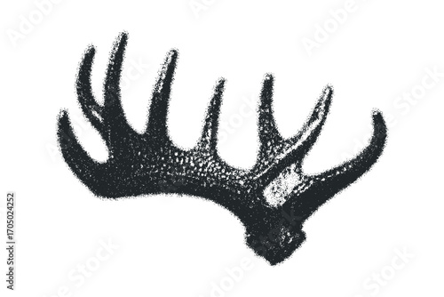 Monochromatic stag antler cutout with stippled texture on transparent background. Vector hand drawn illustration