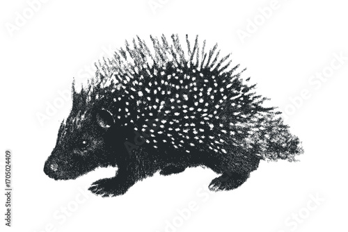 Porcupine walking on transparent background. Vector hand drawn illustration