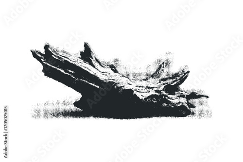 Distressed wood fragment with grainy texture on transparent background. Vector hand drawn illustration