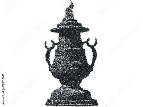 Stippled Decorative Urn with Transparent Background. Vector hand drawn illustration