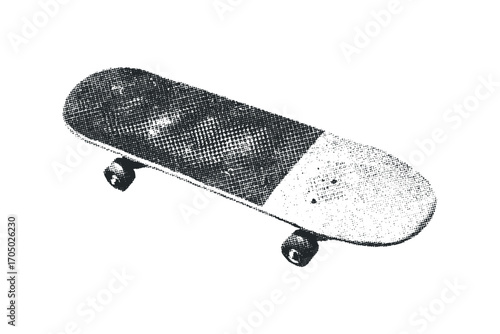 Grungy Skateboard on Transparent Background. Vector hand drawn illustration
