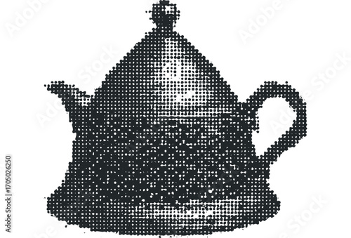 Halftone dot pattern teapot with transparent background. Vector hand drawn illustration
