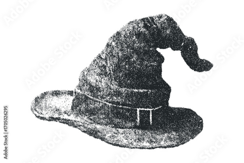 Pointillist Witch Hat Transparent. Vector hand drawn illustration