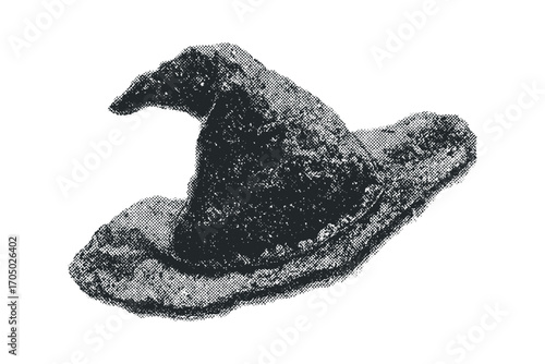 Distressed Wizard Hat Grunge Halftone Textured Object. Vector hand drawn illustration