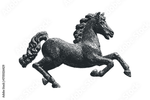 Black horse galloping with textured effect image. Vector hand drawn illustration