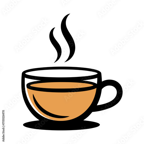 vector illustration of hot tea cup with steam rising isolated on light background