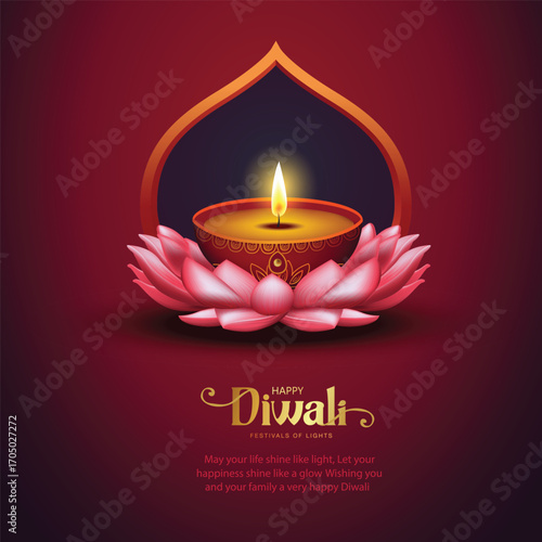 Indian festival of lights Happy Diwali, holiday Background, Diwali celebration greeting card, abstract vector illustration design.