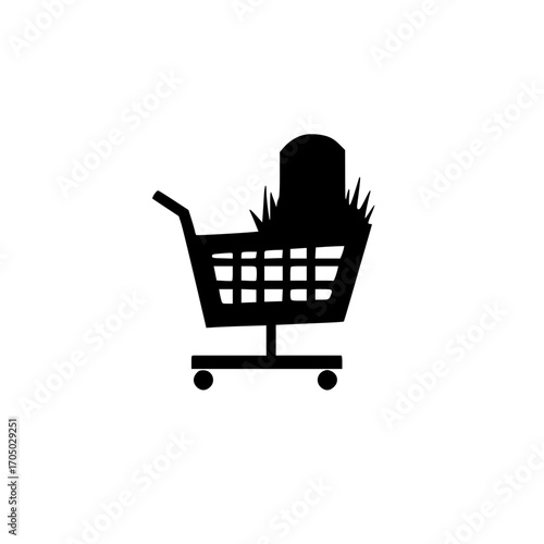 Vector design of gravestone inside shopping cart for death care product and memorial graphics