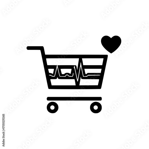 Vector illustration of shopping cart containing heart symbol and ekg line for health product use