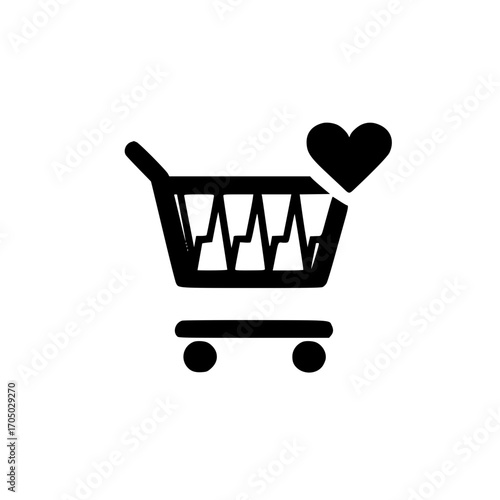 Healthcare shopping cart vector with heart shape and ekg monitor icon for digital health store