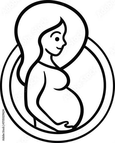 mother with unborn baby outline icon.