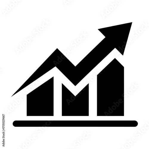 black silhouette of bar chart with upward trend symbolizing business growth and success
