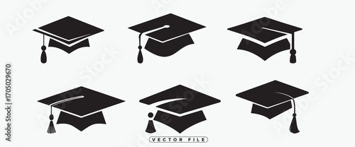Graduation caps in black and white, perfect for educational design