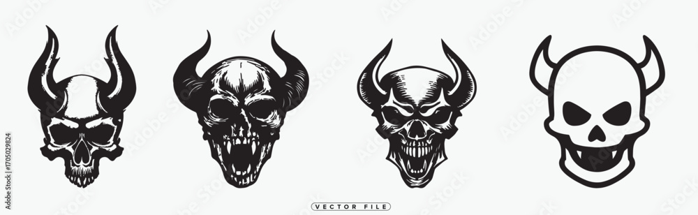 Fototapeta premium Intense devil skull illustrations for tattoo designs or Halloween themes