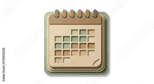 3d calendar icon with spiral binding in earth tones for digital planners and apps