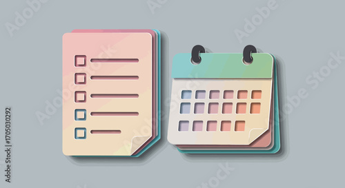 Pastel gradient task list and calendar icons on gray background