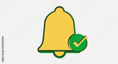 Colorful 3d notification bell with check mark icon for alerts and updates