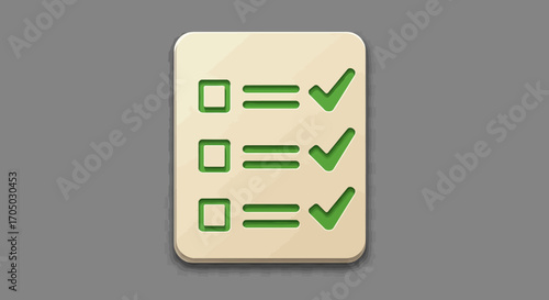 Checklist icon with green checkmarks on 3d beige plaque