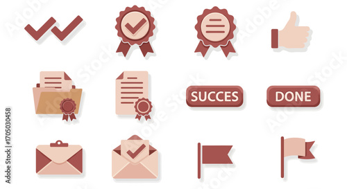 Minimalist achievement icons set with awards and notifications