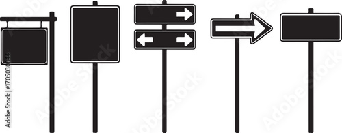 Blank Street and Directional Signage Vector Set - Black Road Signs