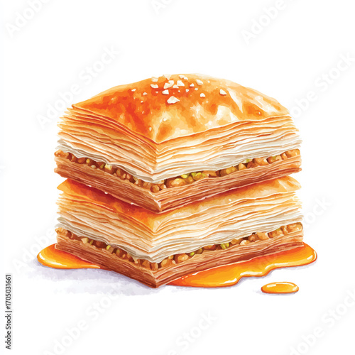 Stack of Delicious Baklava Pastries with Honey.