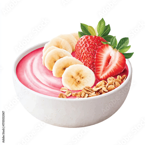 Strawberry Banana Smoothie Bowl with Granola Topping.