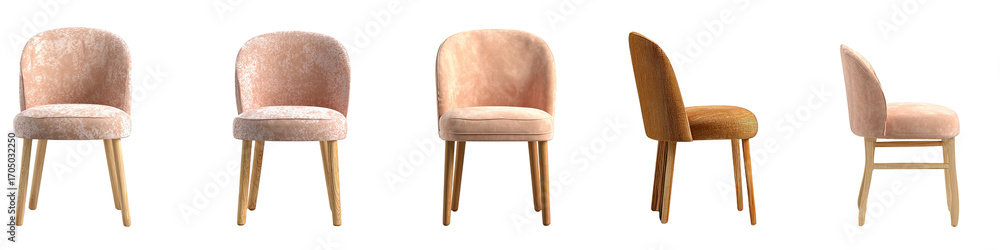 Fototapeta premium Multiple blush and light brown upholstered chairs, various views