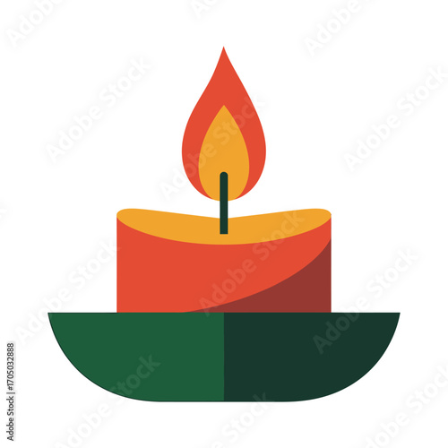 color vector of a candle in a holder with flame