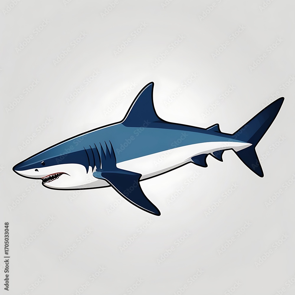 Fototapeta premium Stylized great white shark in a classic side profile, presented as a clean and sharp vector icon illustration